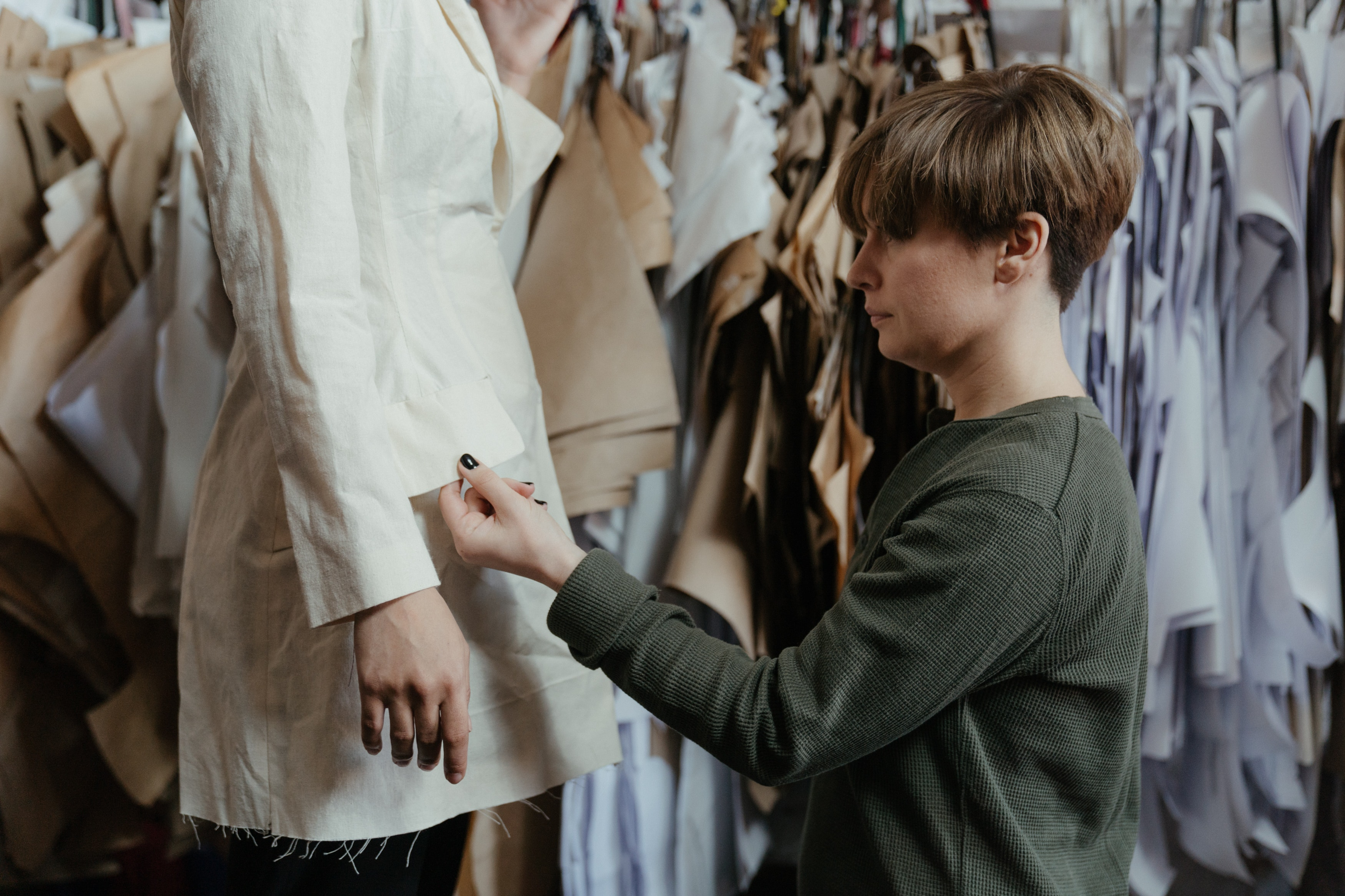 Women creating a jacket prototype.