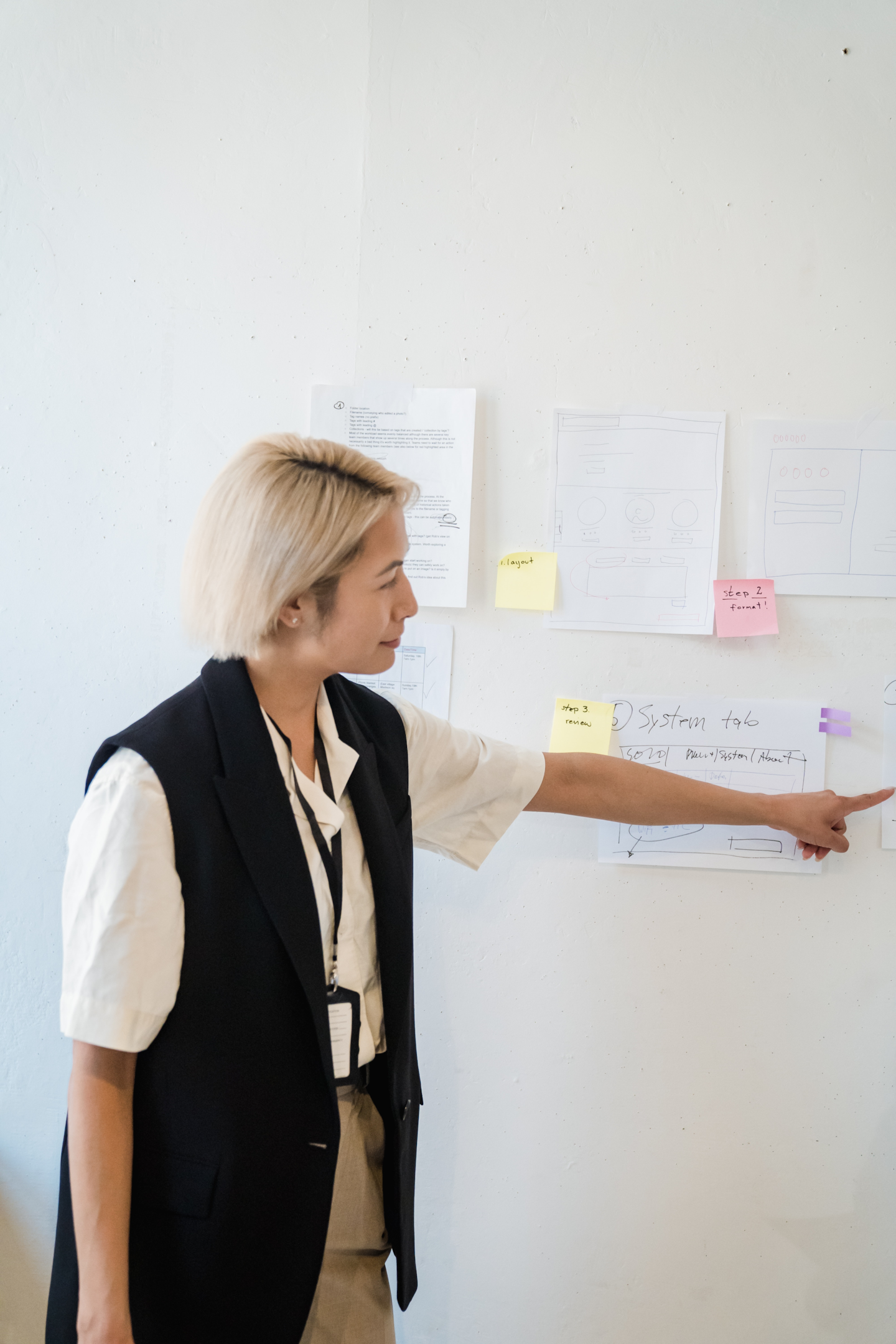 Women analysing the marketing strategy on the a white board.