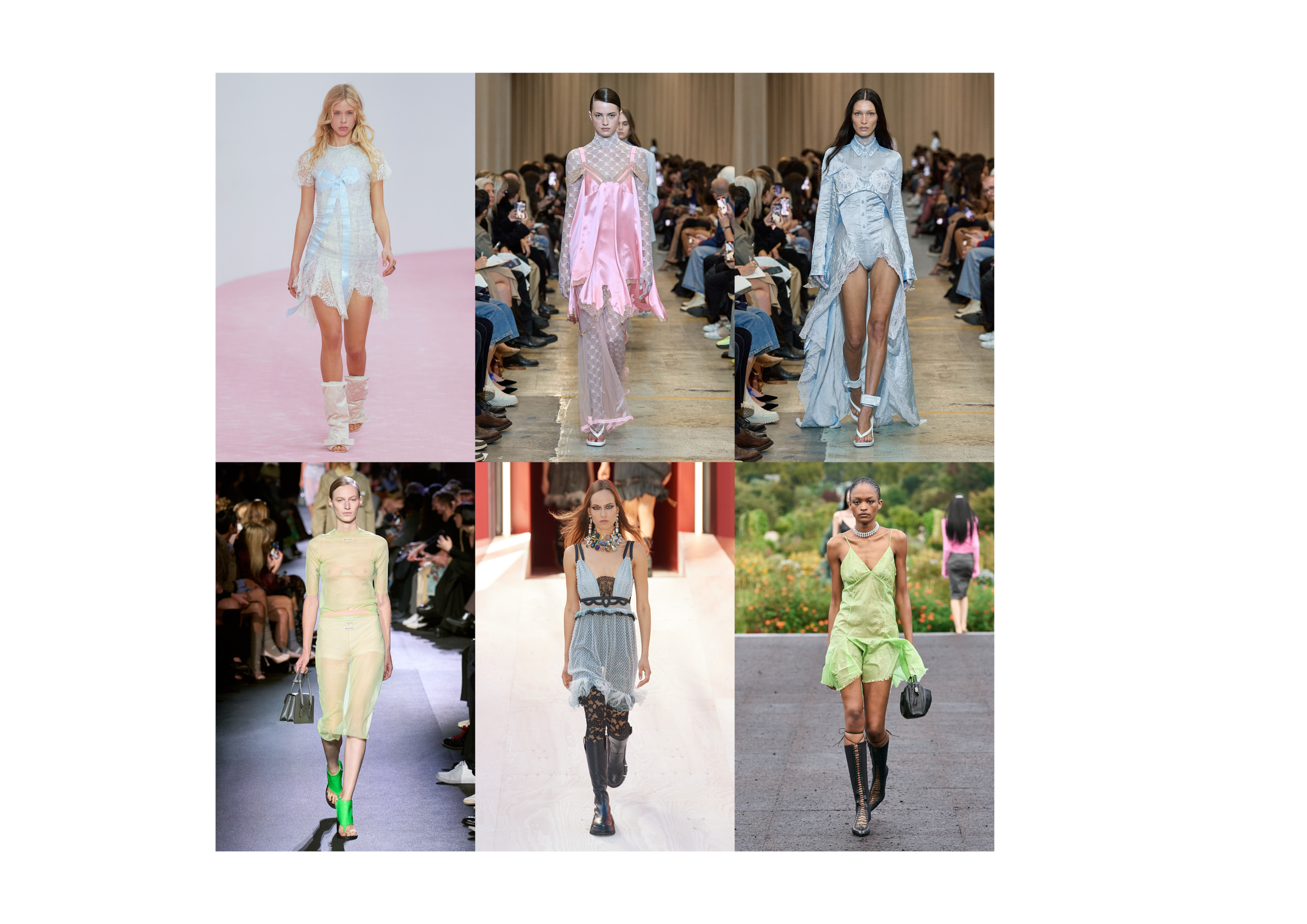 Trend mood board on lingerie pieces with sheer lace SS23, based on fashion shows by major brands.
