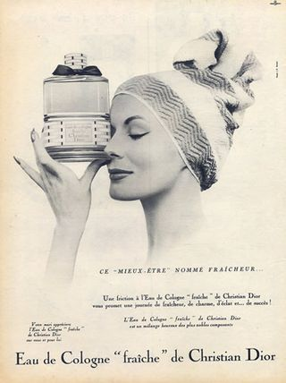 Eau de cologne "Fraiche" by Christian Dior, 1953 advertising campaign.